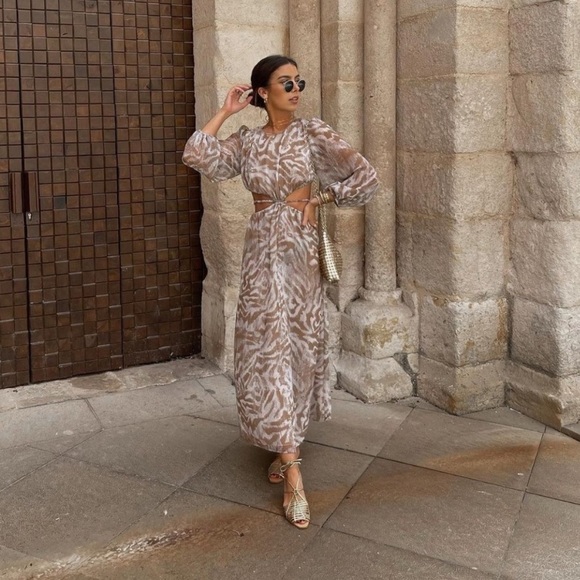 ZARA Cut Out Printed midi Dress - Picture 3 of 9